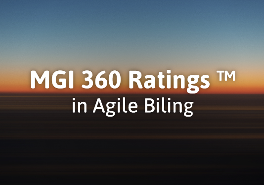 A sunset with the text MGI 360 Ratings in Agile Billing